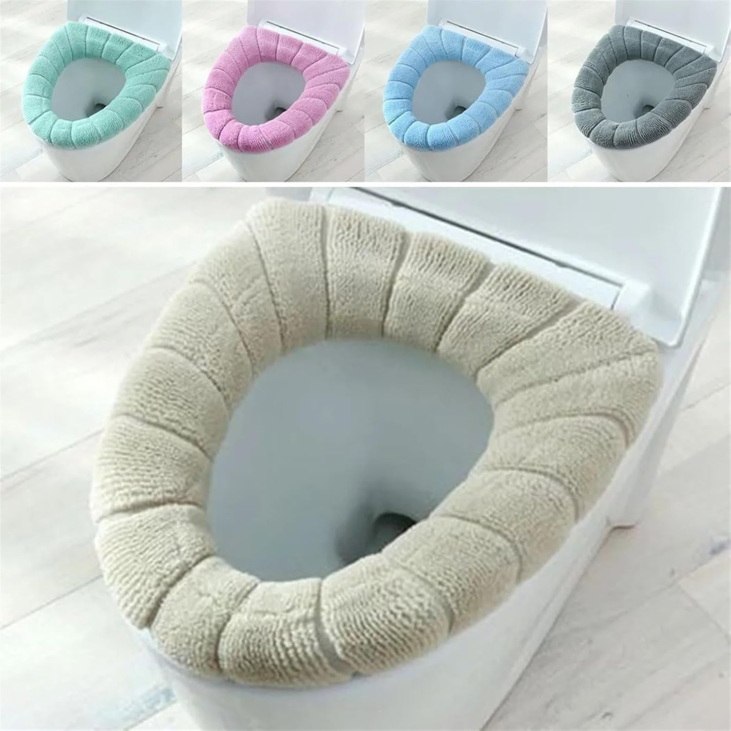 2 fundas de asiento de inodoro lavables, suaves y elásticas, para decoración del hogar, almohadillas de inodoro grises para mayor comodidad y estilo