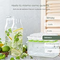 Vista 3 de DOQAUS Bandeja para cubitos de hielo con tapa y contenedor, paquete de 4 bandejas de plástico de silicona para congelador con caja/recipiente