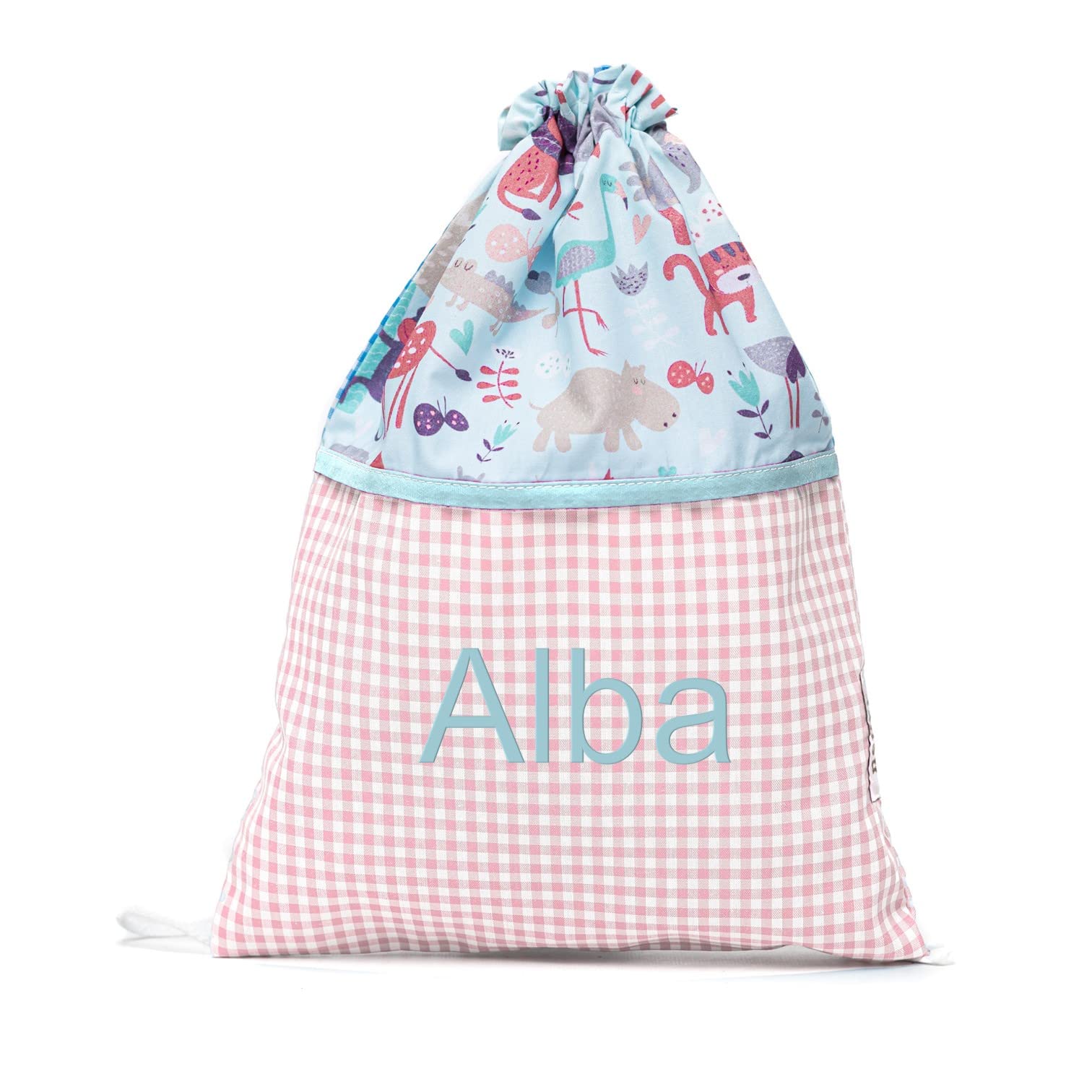 Nenel Conjunto Escolar para Colegio o guardería: Mandilón, babi o Bata Escolar + Bolsa merienda Bordado con el Nombre. Modelo Cute Animals