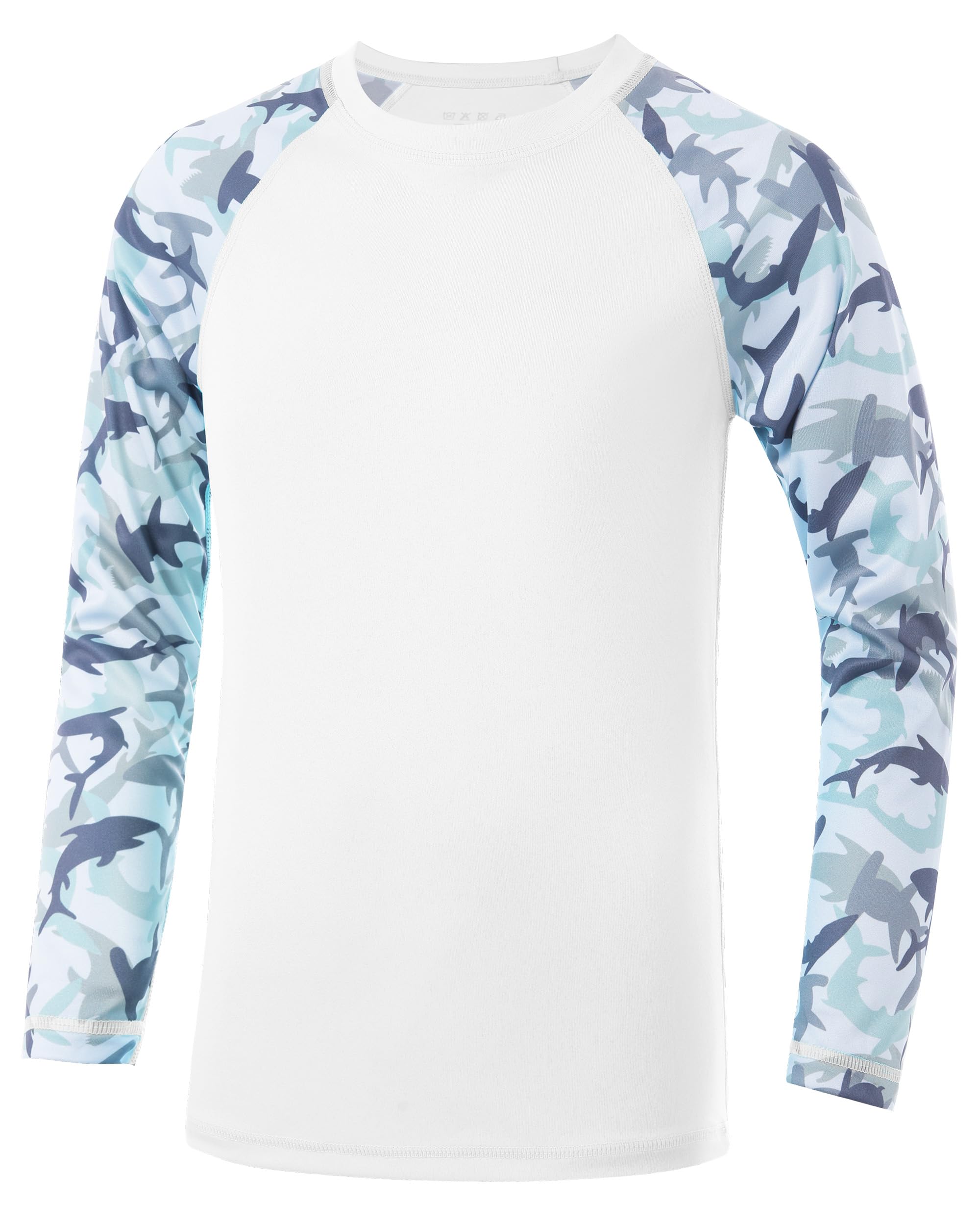 DRONIRING Boys' UPF 50+ Rash Guard Swim Shirts, Youth Kids UV Sun Protection Long Sleeve, Water Shirts for Fishing Beach