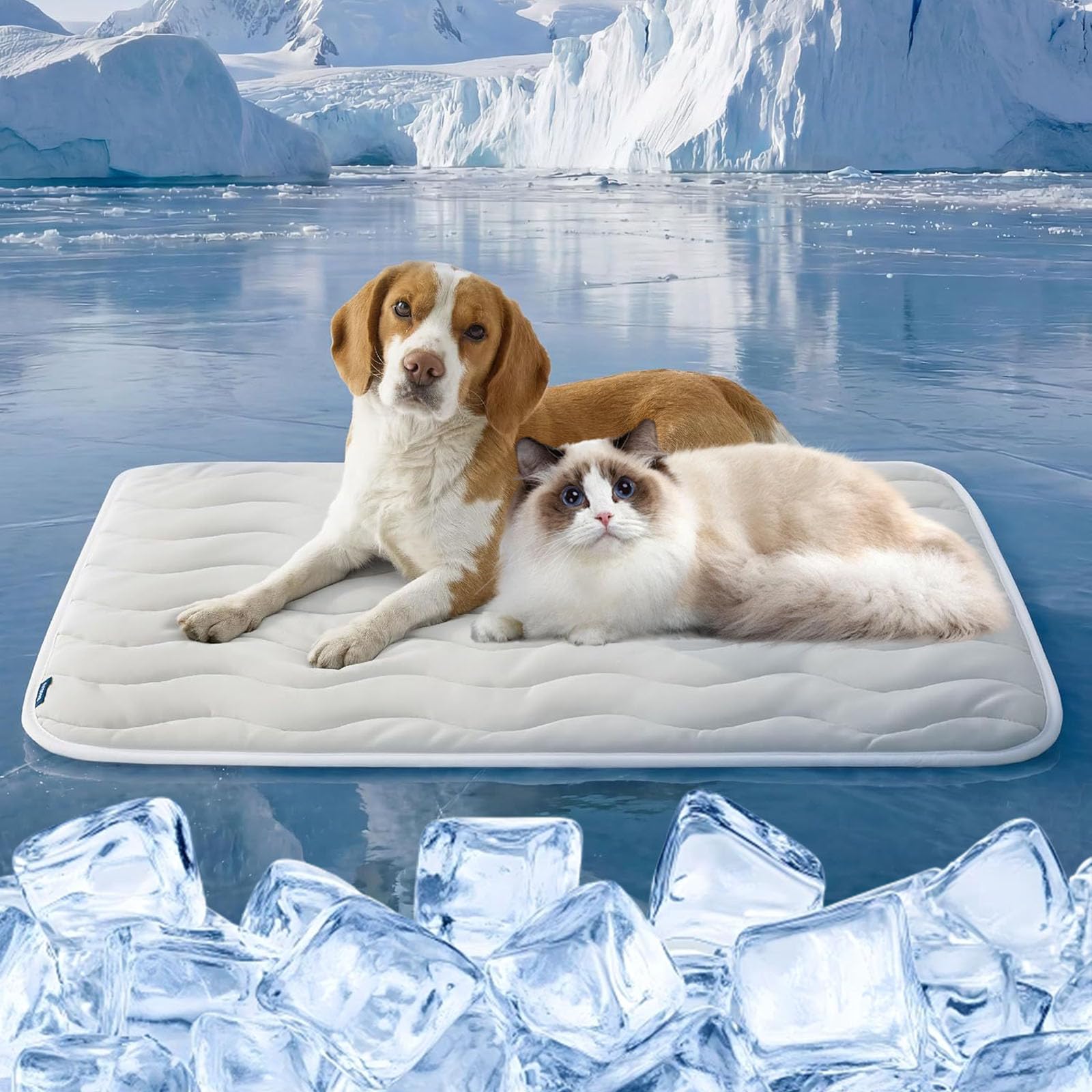 Cool Bed For Dogs, Cooling Dog Mat, Gel-Free Self Cat Cooling Mat With Cool-Touch Fabric, Non-Slip Bottom, Breathable Washable Pad For Floor, Couch & Grass, Machine Washable (Grey,M 90*60 cm)