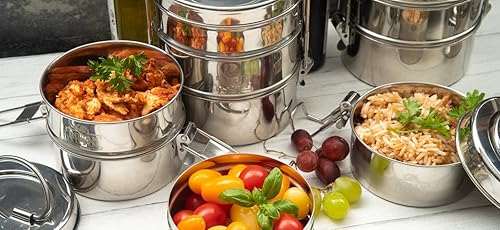 Miniatura 8 de Lonchera Tiffin pequeña de acero inoxidable de 2 niveles Indian-Tiffin