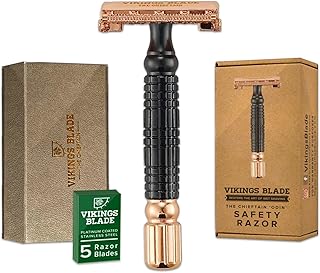 VIKINGS BLADE Double Edge Safety Razor for Men + 5 Swedish Steel Blades + Luxury Case. Smooth, Reusable, Eco-Friendly (Chieftain “Odin”)