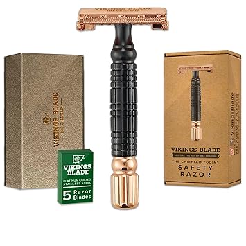VIKINGS BLADE Double Edge Safety Razor for Men + 5 Swedish Steel Blades + Luxury Case. Smooth, Reusable, Eco-Friendly (Chieftain “Odin”)