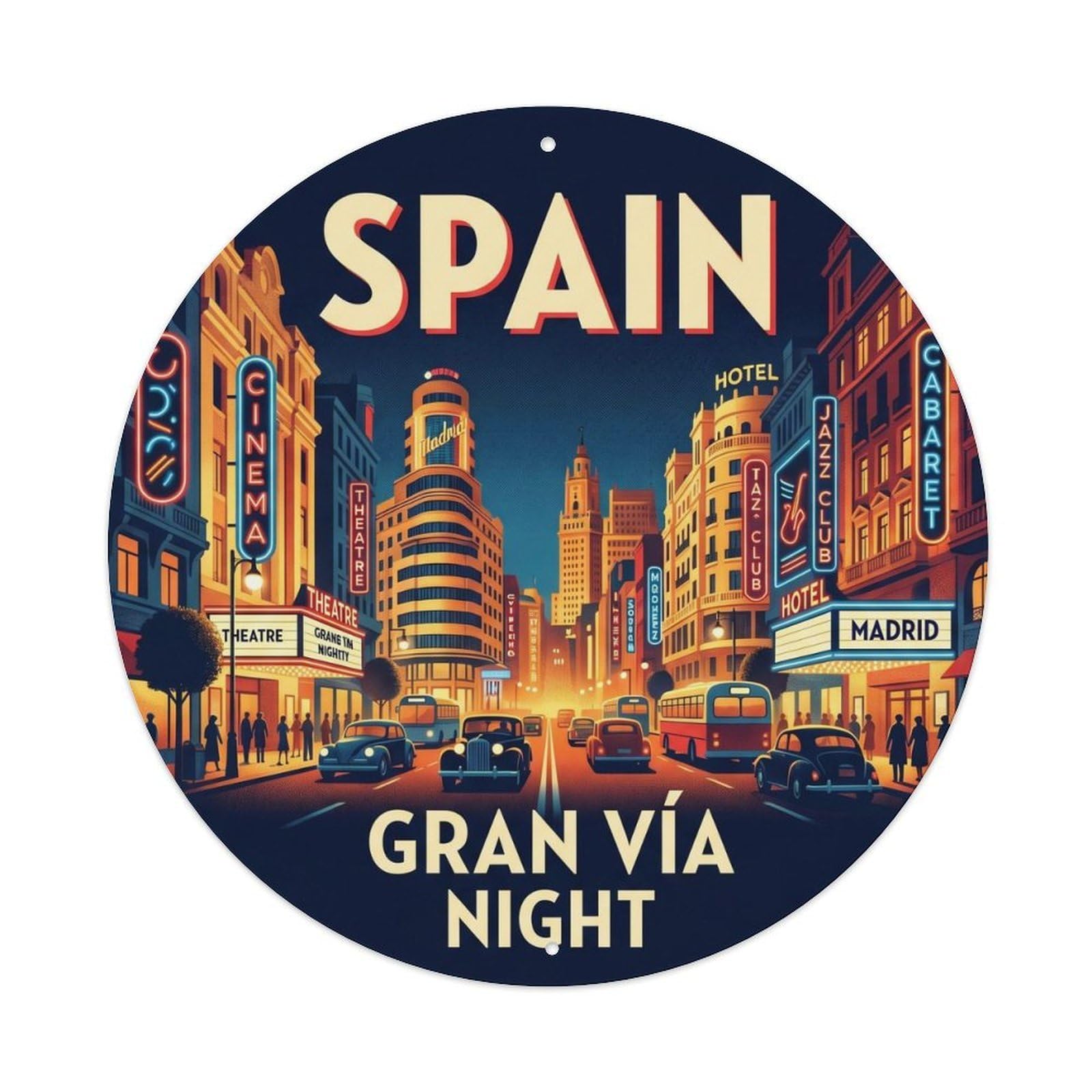 Madrid Gran Via Night Spain Landmark Travel Metal Tin Sign