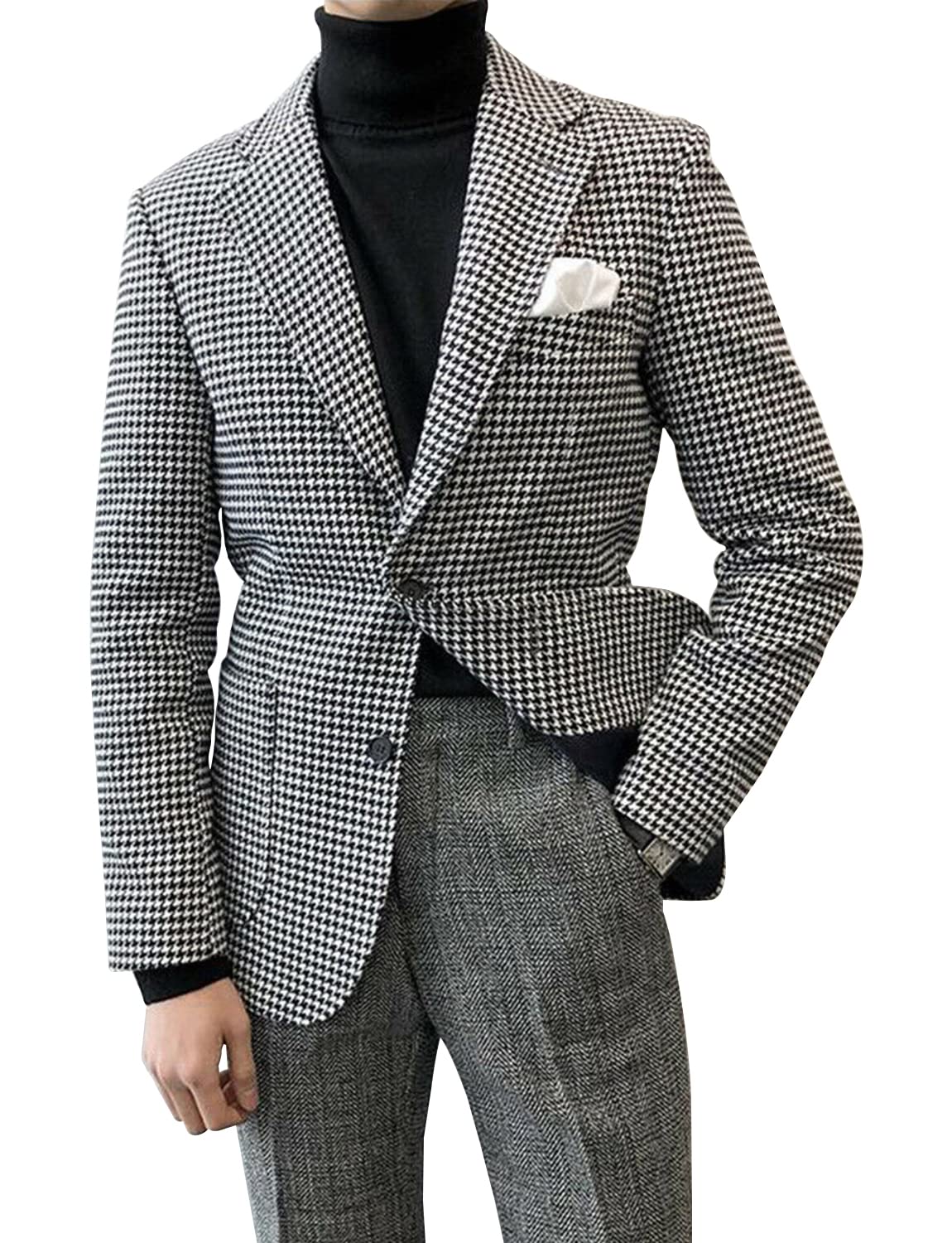 Uomo Cappotto da Abito in Pied-de-Poule con Risvolto a Picco Monopetto Blazer Quotidiano Giacca da Smoking Sportiva