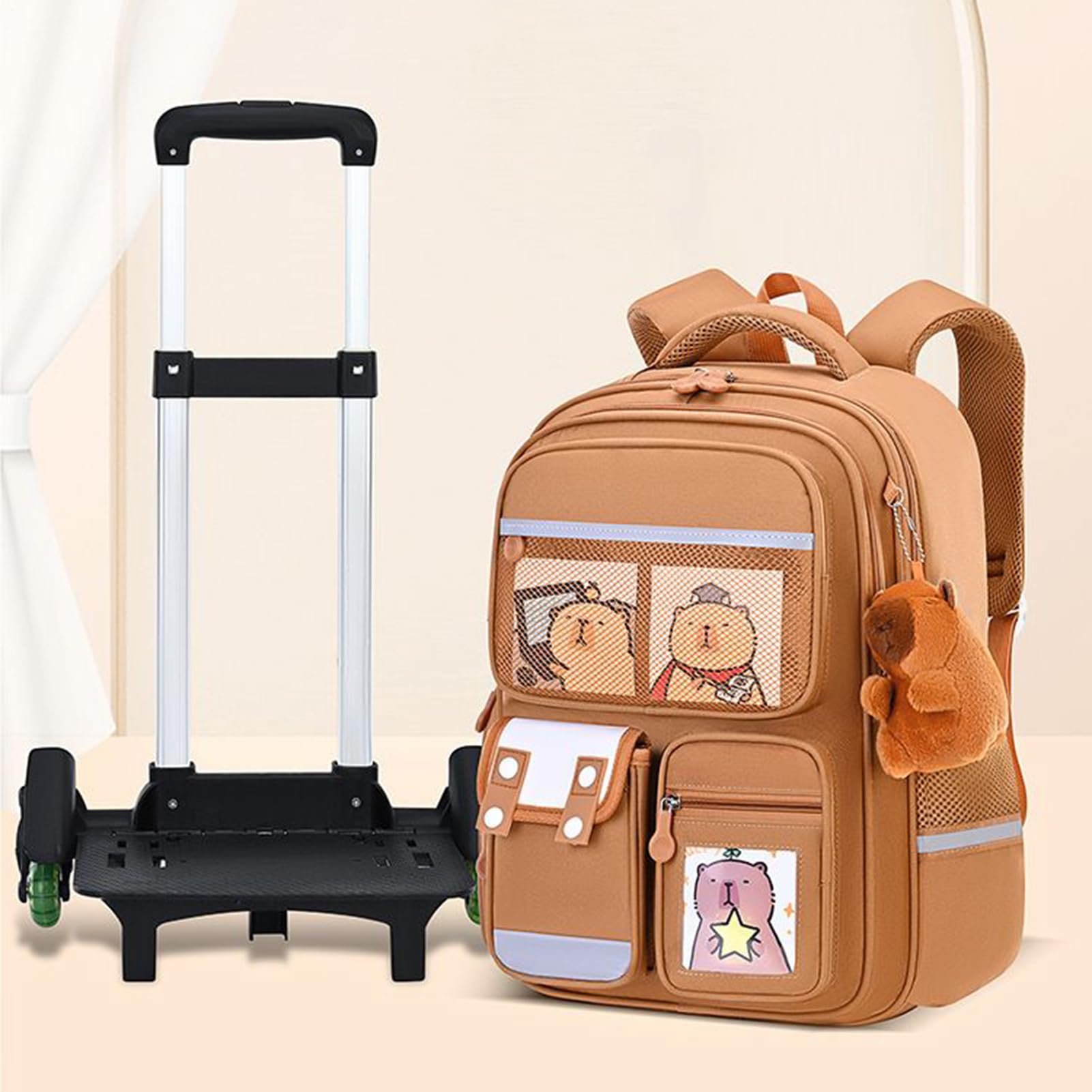 Mochila con Ruedas Bolsa de Gran Capacidad con Asa Retráctil y Altura | Estampado de Capibara en Mochila con Ruedas para Viajes, Escuela, Trabajo, Avión, Negocios, Niños, Niñas,