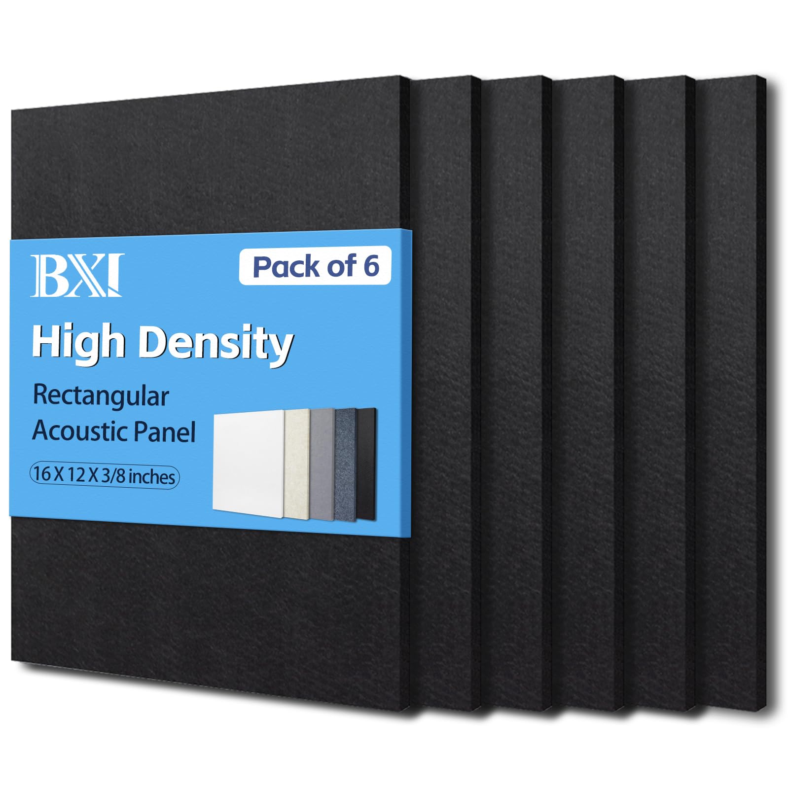 BXI Sound Absorber - 16 X 12 X 3/8 Inches 6 Pack High Density Acoustic Absorption Panel, Sound Absorbing Panels Reduce Echo Reverb, Tackable Acoustic Panels for Wall and Ceiling Acoustic Treatment