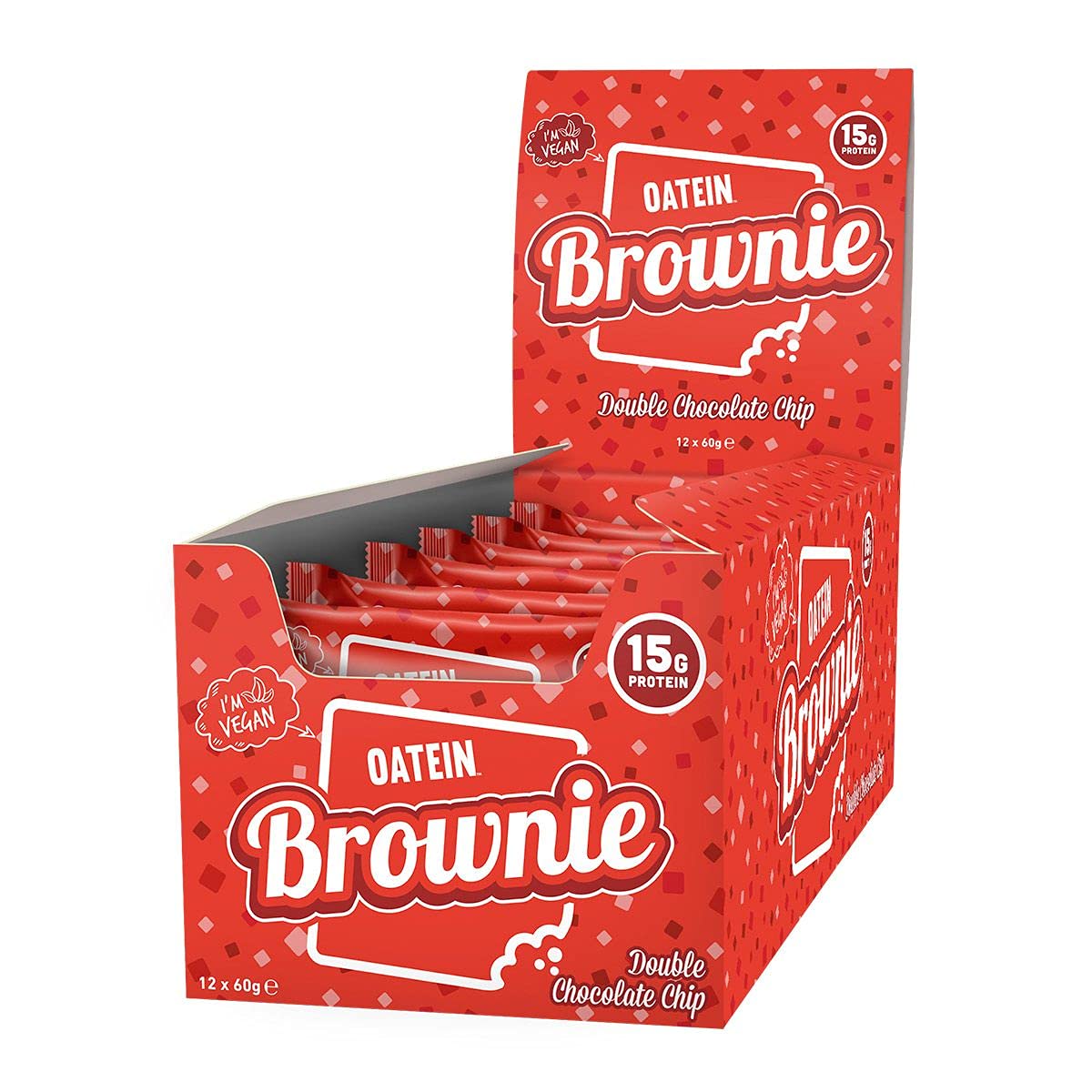 Oatein - Brownie - Box of 12 - Low Sugar Protein Bar Snack (Double Chocolate Chip)