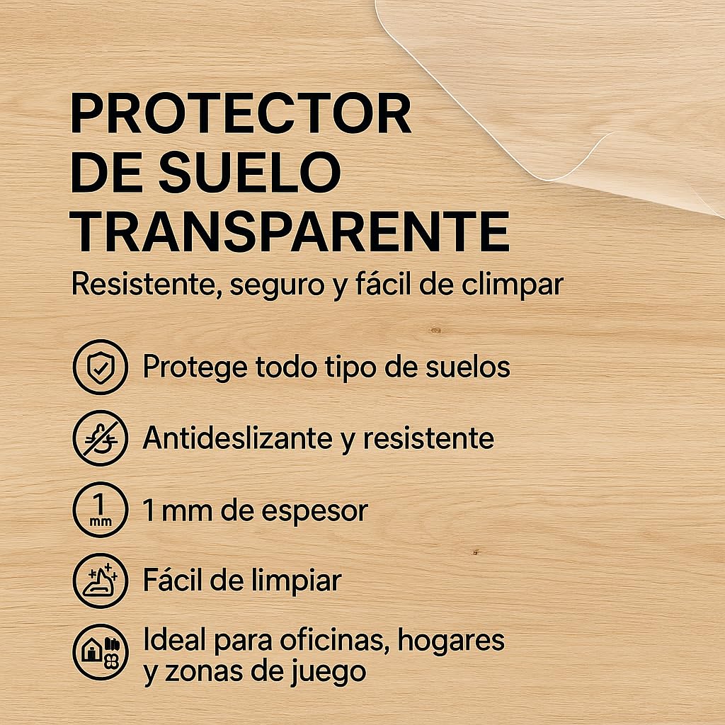Protector Suelo Silla Ruedas PVC Resistente (140cm x 100cm)– Protector Suelo Transparente Antideslizante 1mm – Alfombra Silla Escritorio Antiralladuras - Alfombra Silla Escritorio para Oficina y Hogar