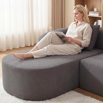 51" Boneless Chaise for Living Room, Modern Curved Sofa with Pillow, No Assembly Only Chaise, Dark Grey