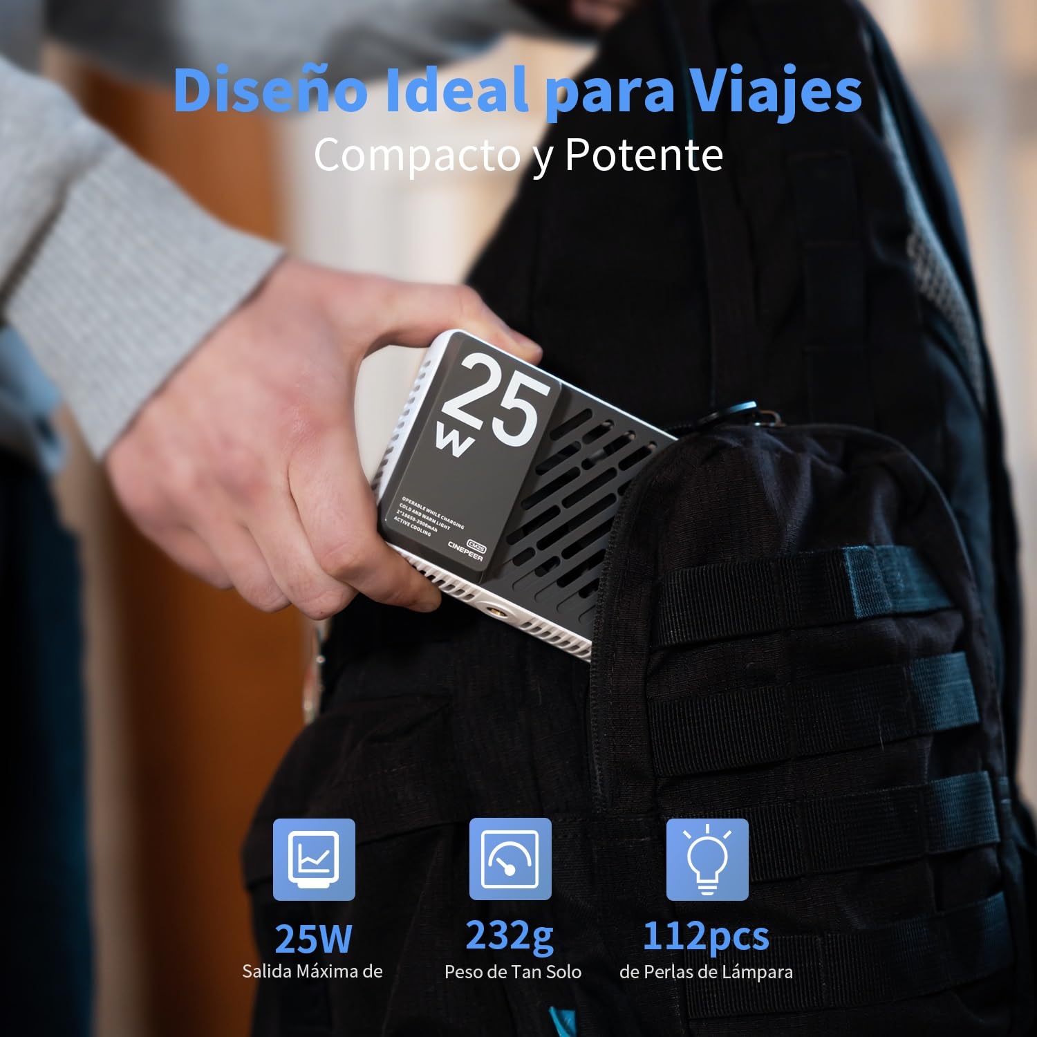 Luz de Video LED, ZHIYUN CINEPEER CM25 25W Luz de Cámara LED con batería de 2000mAh, Regulable 2700-6200K con Difusor de Silicona, TLCI 97+ CRI 96+ para Vlogging, TikTok, Fotografía Retrato