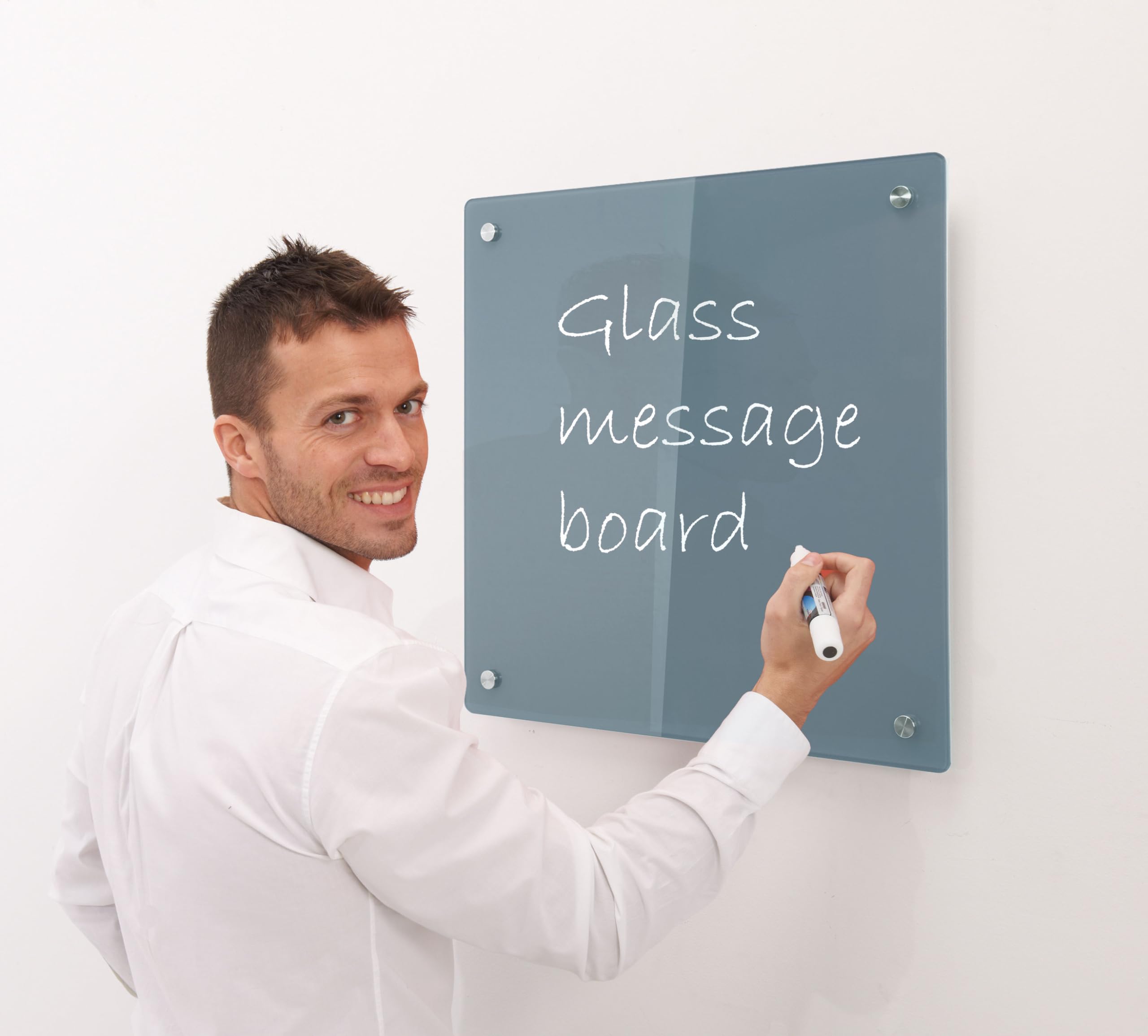 Wonderwall Frameless Glass Magnetic Board, 50 x 50 cm, Grey, Wall Mounted