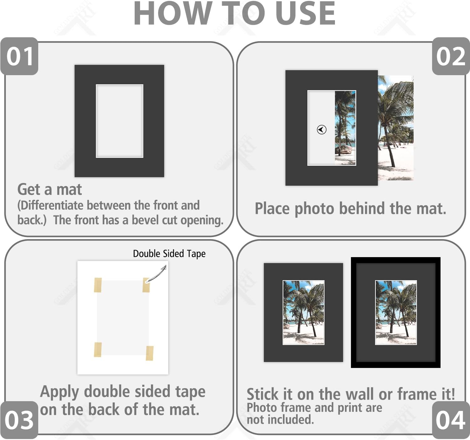 Golden State Art, 10 Pack 8x10 Black Picture Frame Mats for 4x6 Photos