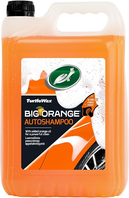 Turtle Wax Big Orange Car Shampoo & Wash 5L - Fast Rinse Formula That Removes Dirt & Road Grime Which Leaves your Car with A Glossy Showroom Shine & A Streak Free Finish