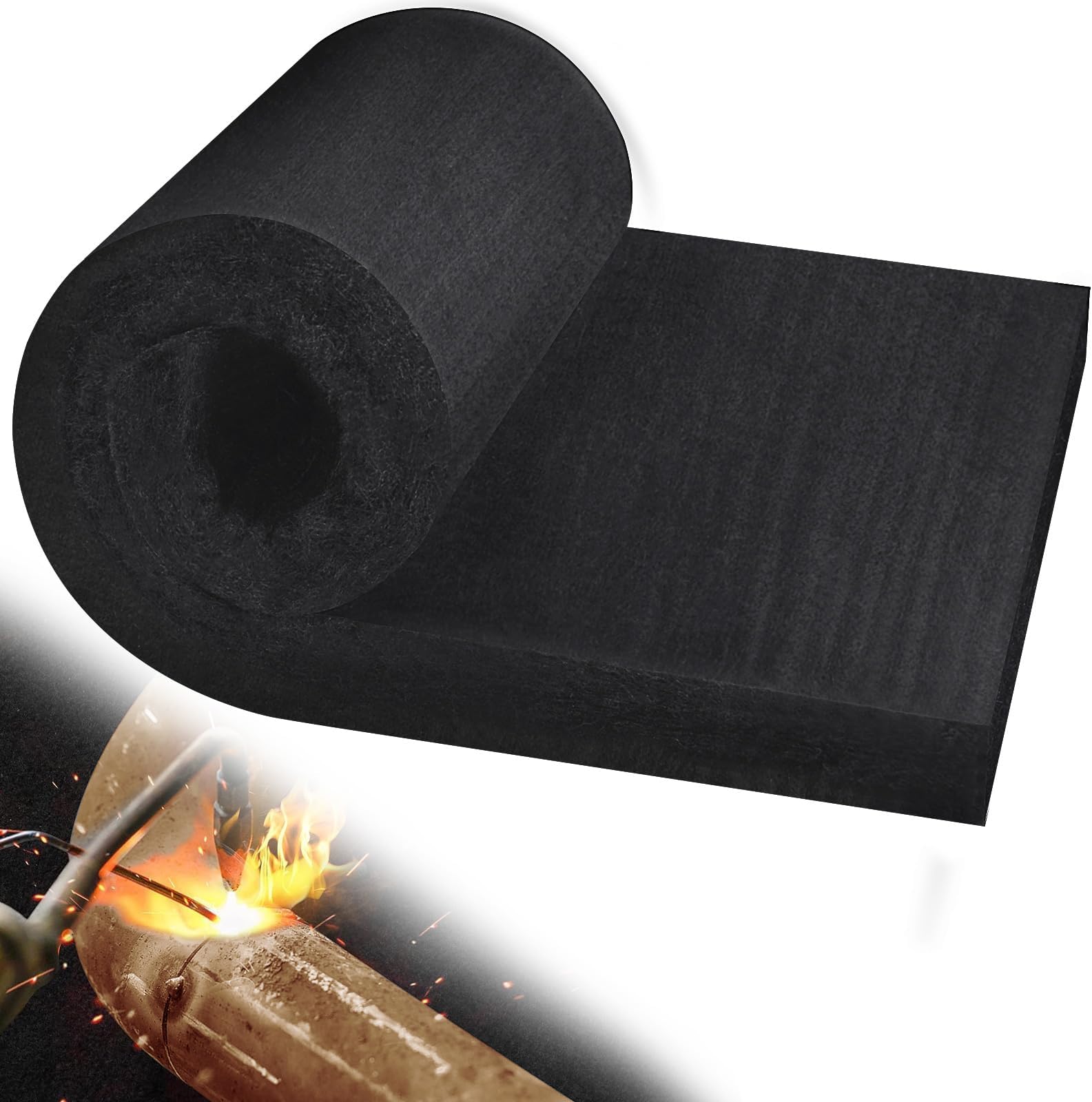 TOHONFOOCarbon Felt Welding Blanket Fireproof, 3/5"(17mm) Super Thickened Flame Retardant Protective Mat Up to 2200°F Heat Resistant Insulation Pad for Glass Blowing Camp Wood Stove Grill, 32" x 20"