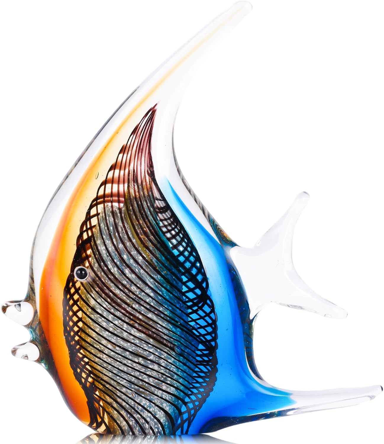 XMGZQ Hand Blown Blue Glass Fish Figurines,Sea Glass Art Figurines Ornament,Tropical Fish Paperweights,Coastal Beach Room Decor,Colorful Aesthetics Home Decor for Bookshelf,Office,Living Room TV Stand