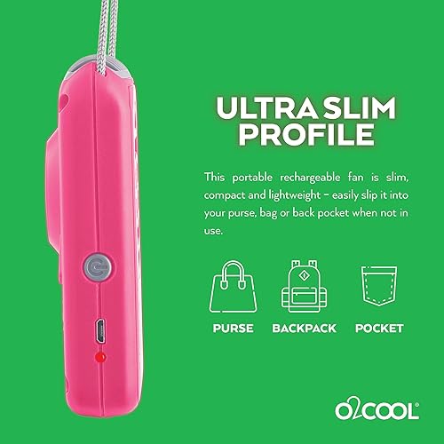 Miniatura 4 de O2COOL Ventilador de enfriamiento de cuello con batería recargable de viaje personal, paquete individual (rosa)