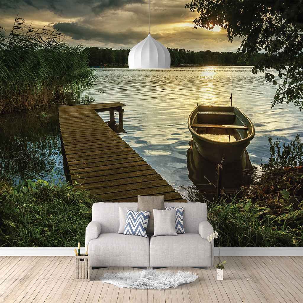 Poster géant mural lac 3D pour salon et chambre déco crépuscule 200x140