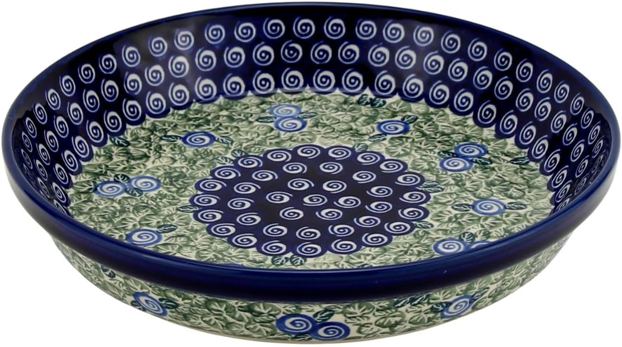 Polish Pottery Market Pie Dish 9 ¾" Handcrafted by Zaklady Boleslawiec Poland - Polish Stoneware Pie Plate, Non-Stick Round Pie Dish, Tart Pan