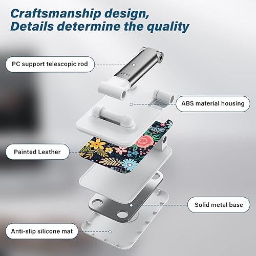 Miniatura 3 de Soporte de teléfono plegable para escritorio - Soporte de teléfono celular de ángulo ajustable - Adecuado para iPhone, Samsung - Flor negra