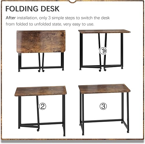 Miniatura 138 de 4NM Escritorio plegable pequeño de 31.6 pulgadas, escritorio plegable de oficina en casa, mesa de estudio para dormitorio pequeño que ahorra natural