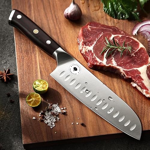 Miniatura 5 de Cuchillo de cocina Santoku de 7 pulgadas, cuchillo de chef japonés ultra afilado con mango de madera ergonómico, cuchillo de cocina profesional para