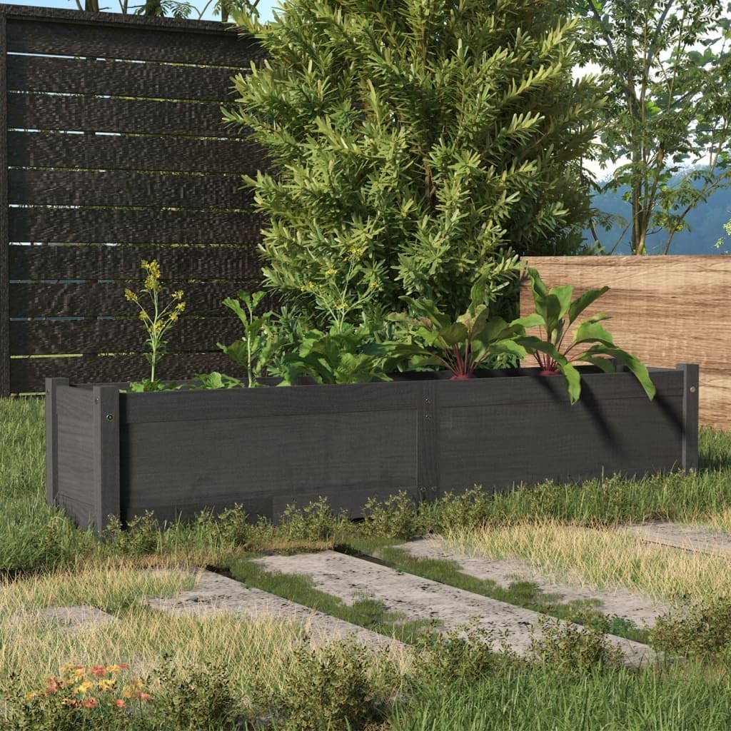 vidaXL Outdoor Flower Planter - Spacious Solid Wood Gray Raised Bed Garden Plant Box - Durable Pinewood Garden Fixture - Ideal for a Variety of Plants - 59.1"x12.2"x12.2"