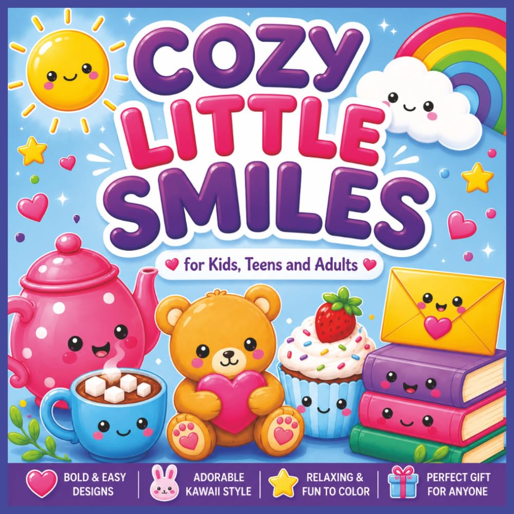 Cozy Little Smiles: Cute Everyday Objects Coloring Pages with Bold and Easy Kawaii Designs for Kids, Teens and Adults