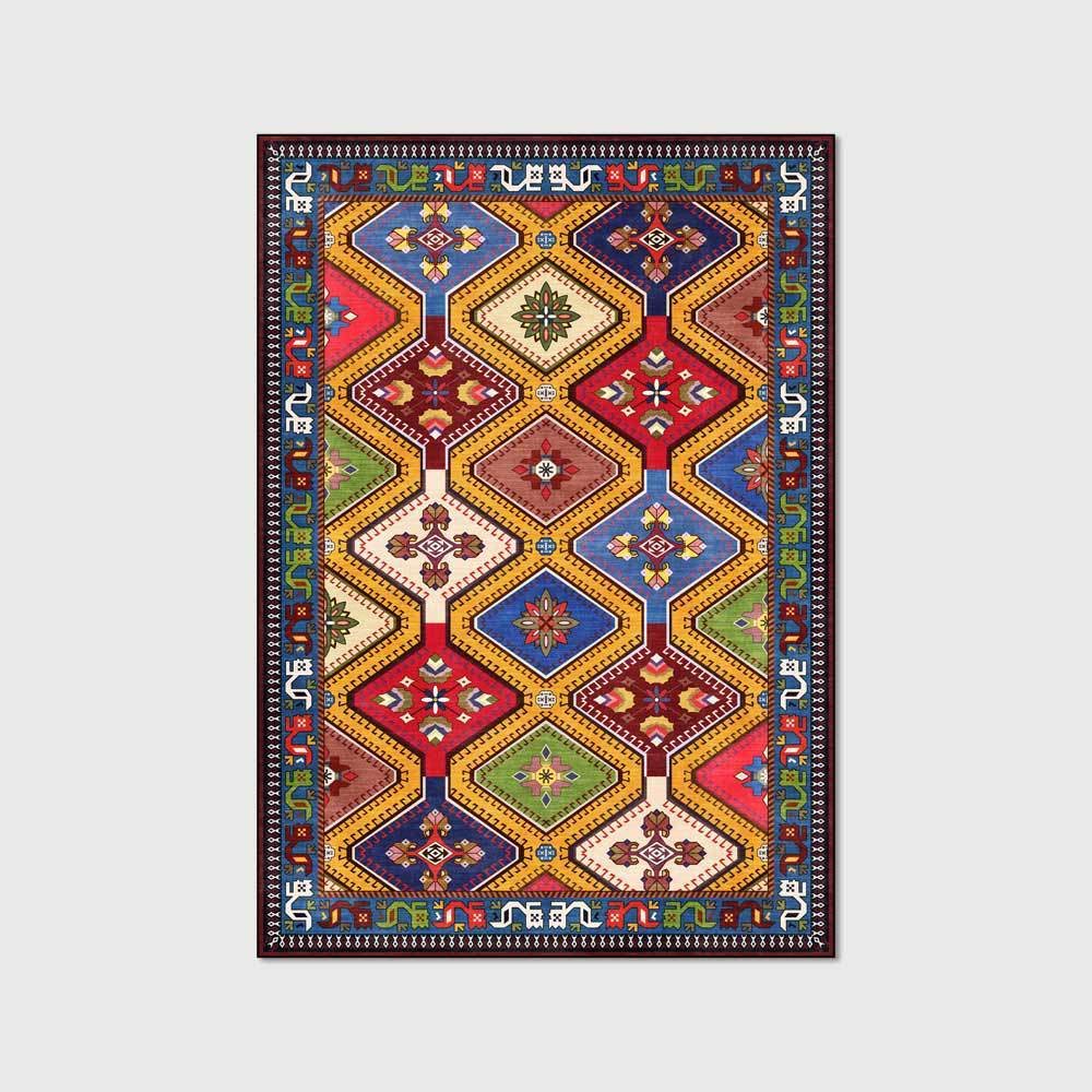 Zerbino Ingresso Etnico Blu E Arancio, Antiscivolo E Assorbente, 80x120 Cm, Lavabile, Per Esterno E Interno
