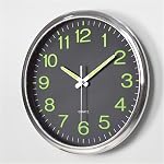 12 Inches Night Light Wall Clocks -with Silent Non-Ticking Glowing Function - Big Solid Numbers Easy to Read Both Day and Night (Black) (Black)