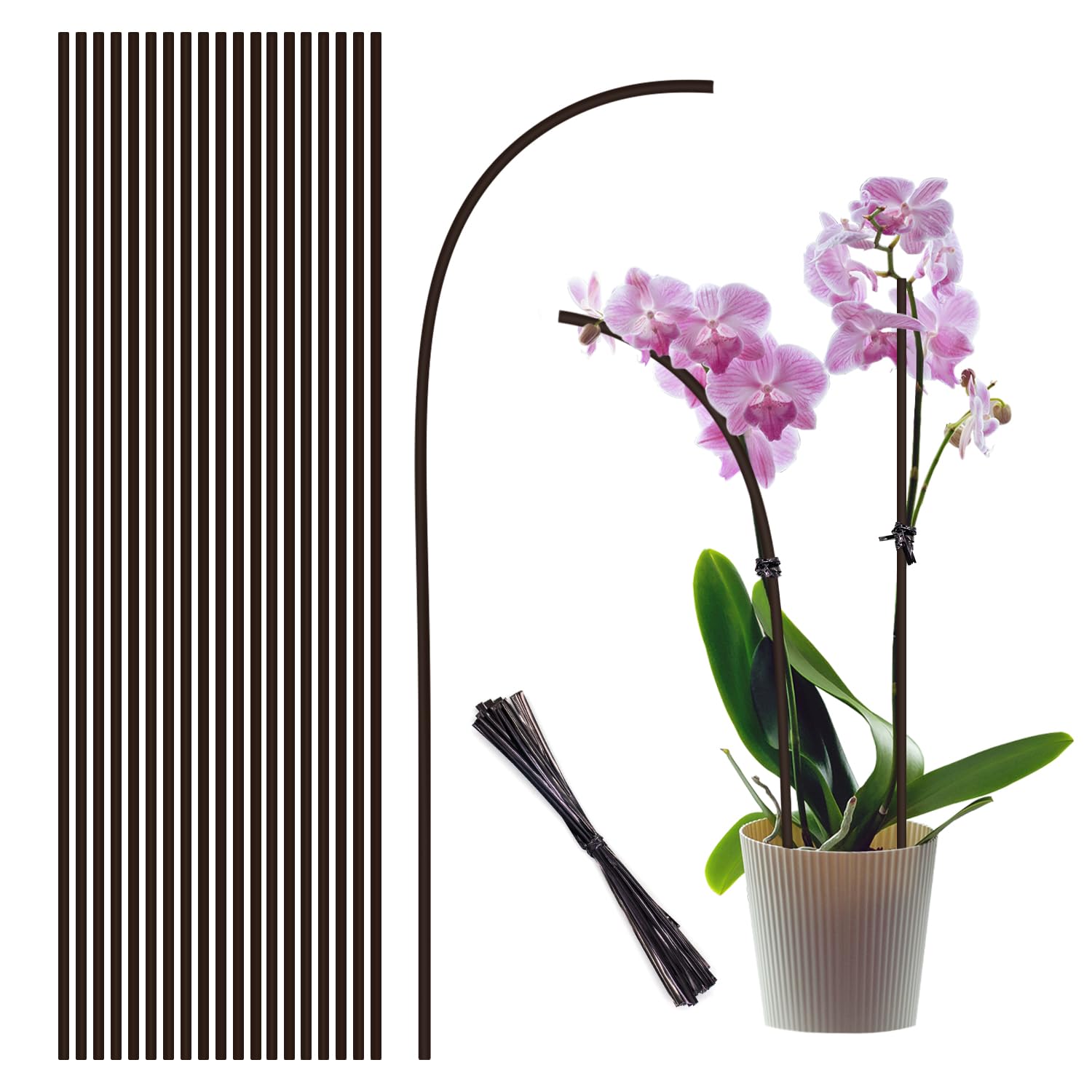 Plant Stakes,20Pcs Plant Sticks,Garden Brown Bendable Single Stem Plant Support Stakes for Indoor and Outdoor Plants,Potted Plants,Flowers Orchid Peony Rose-18 Inches