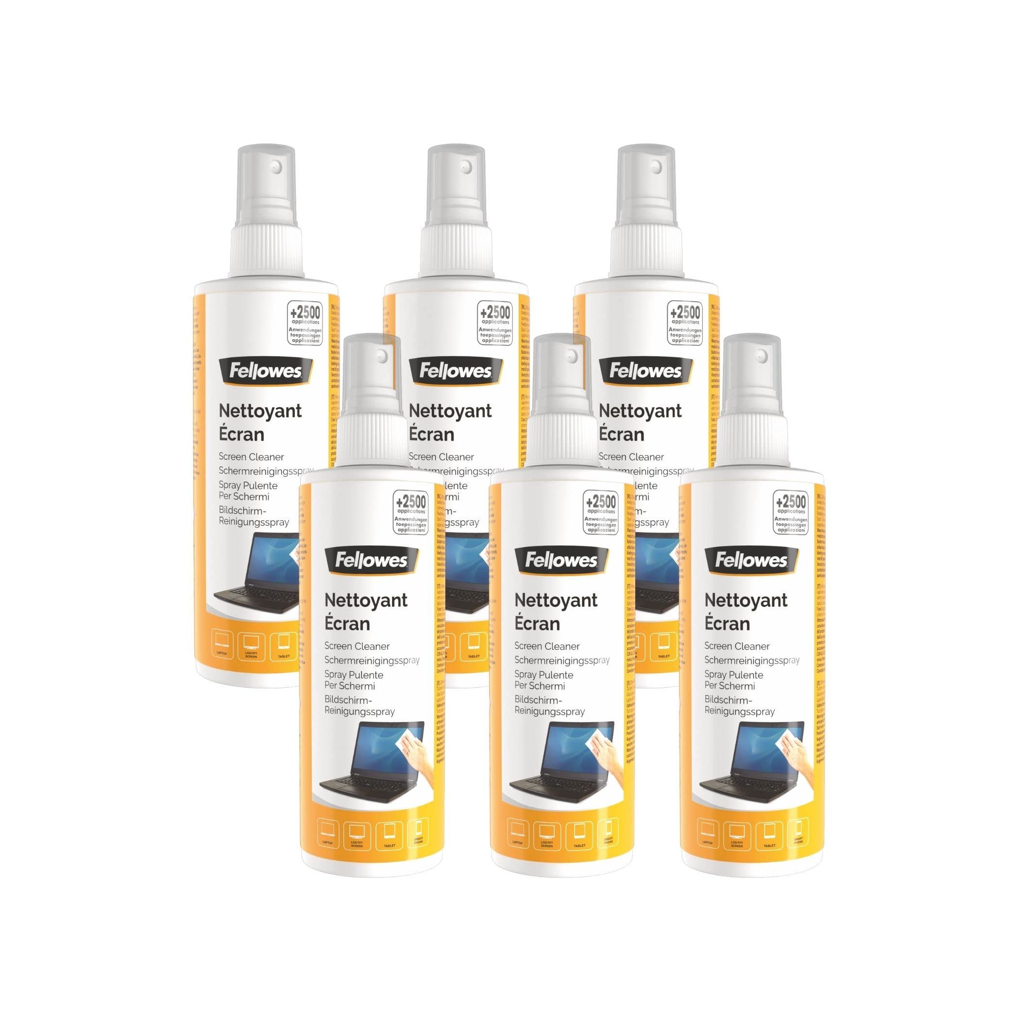 Fellowes lot de 6 Spray nettoyant pour écrans d'ordinateur, pc portables, smartphones, tablettes, 250ml, 9971821