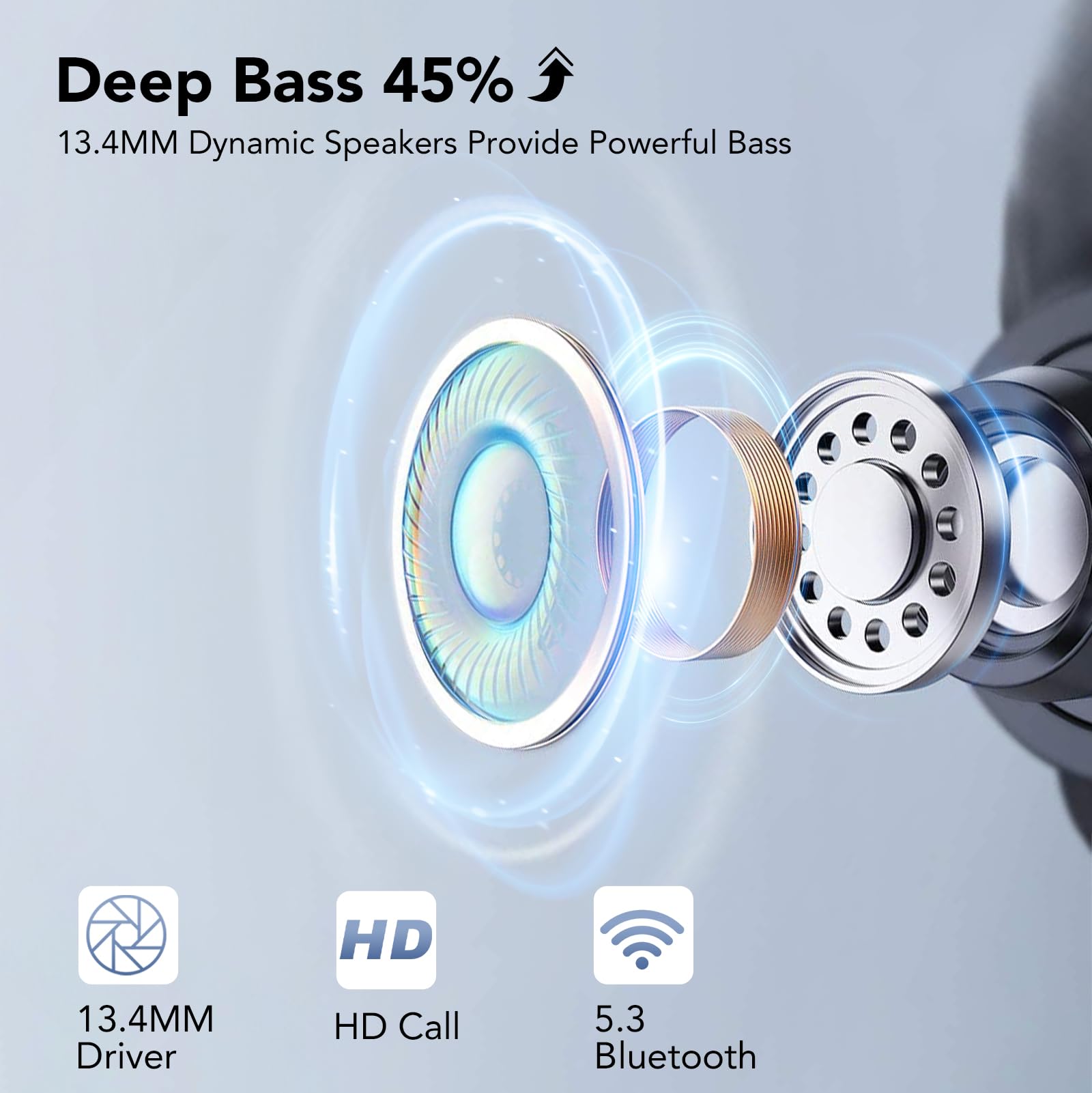 Auricolari Bluetooth V5.3, Auricolare Bluetooth Singolo con HD CVC8.0, Auricolare con 110 Ore, 4 Mics Cuffie Bluetooth Singolo con Funzione di Riduzione del Rumore, IPX7 Impermeabile/Guida/Lavoro/Nero