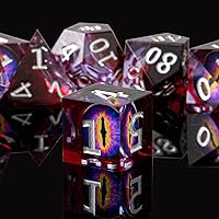 Vista 3 de Beholder's Eye - Juego de dados DND, juego de dados de borde afilado de ojo de dragón, hecho a mano, 7 accesorios de dados poliédricos