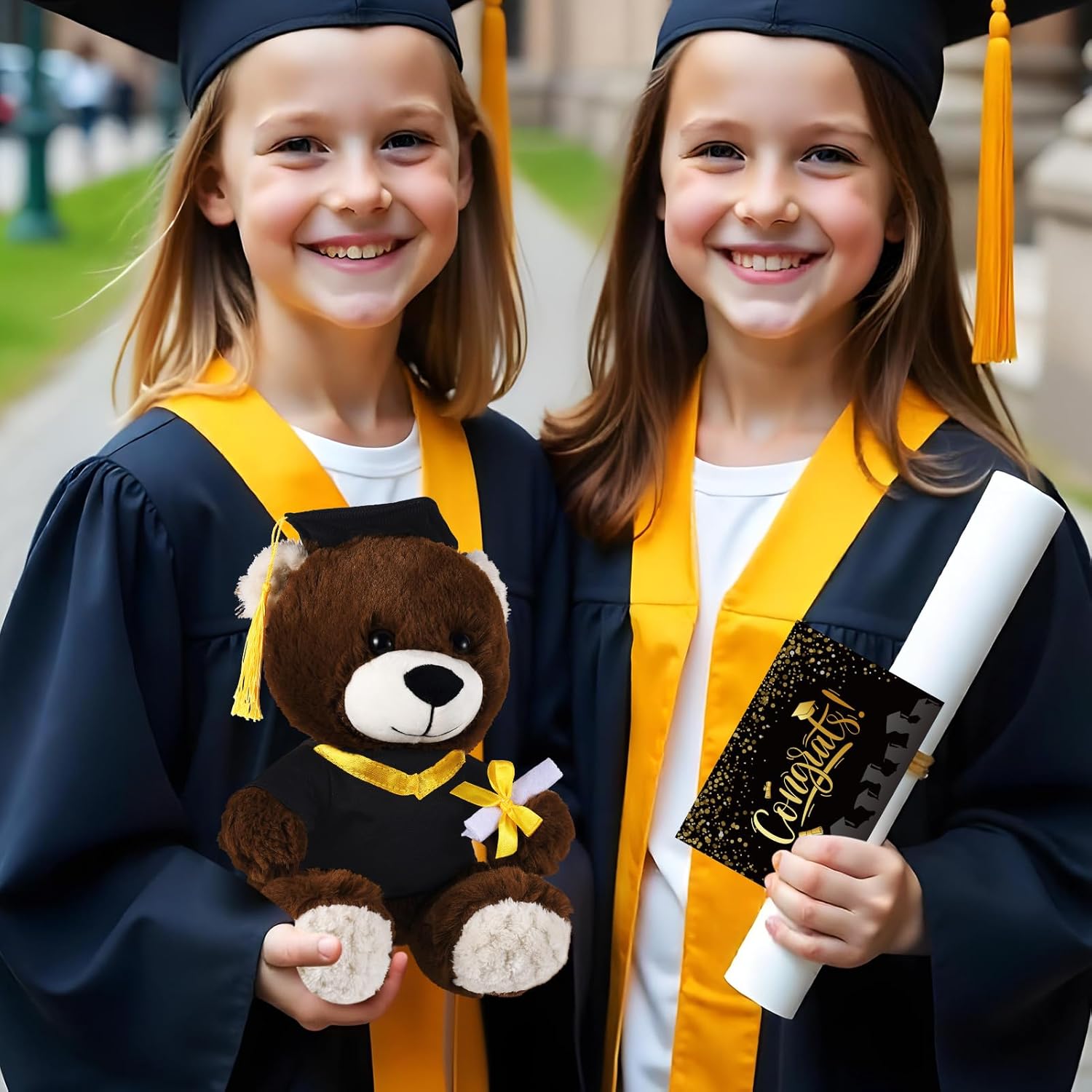 2 Sets Bear with Graduation Cap Toys Class of 2026 Graduation Plush Stuffed Teddy Bear Animal Dog Graduation Cap and Gown with Greeting Card and Bag for Graduation Day Gift(Black Bear A)