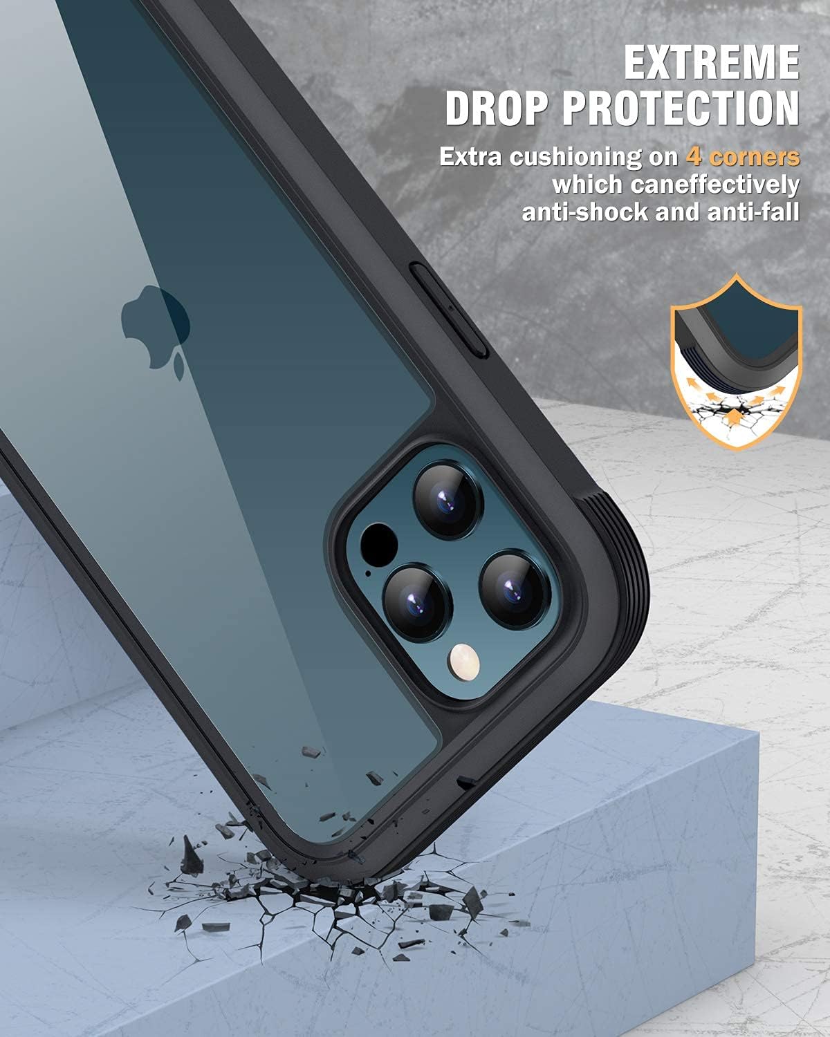 Miracase Designed for iPhone 12 Pro Max Case, Full Body Rugged Case with Built-in Touch Sensitive Anti-Scratch Screen Protector, Soft TPU Case Compatible with iPhone 12 Pro Max 6.7", Black