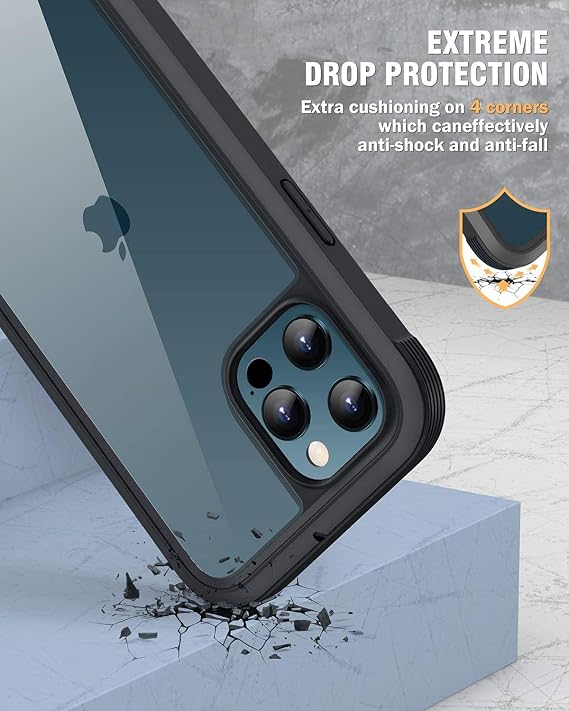 Miracase مصمم لأجهزة iPhone 12 Pro Max Case ، وحافظة متينة كاملة الجسم مع واقي شاشة مقاوم للخدش حساس لللمس مدمج ، وحافظة TPU الناعمة متوافقة مع iPhone 12 Pro Max 6.7 ، أسود