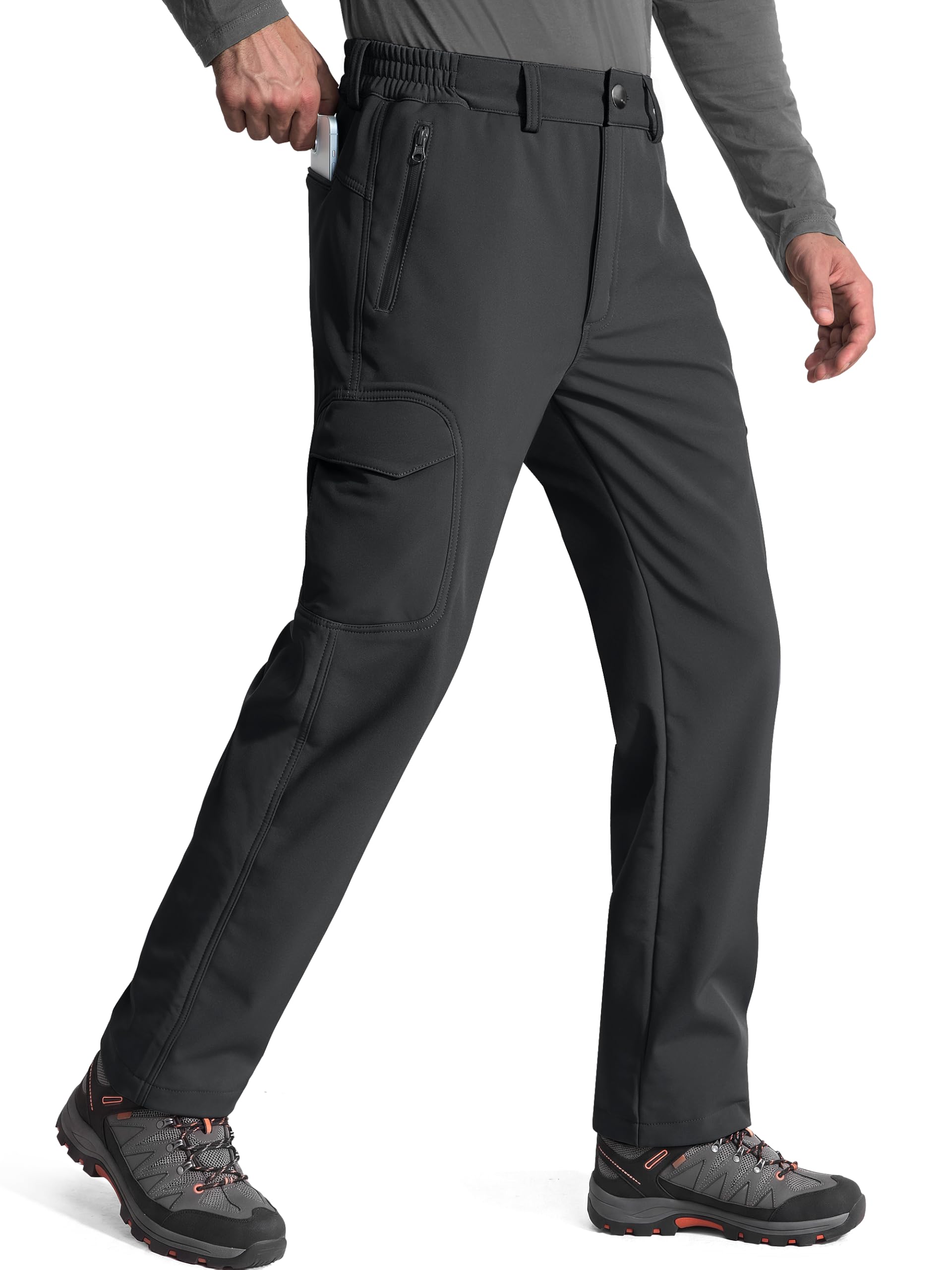 Free Soldier, pantaloni cargo da uomo in softshell foderati in pile da neve e trekking (nero A-Regular 40W x 30L)