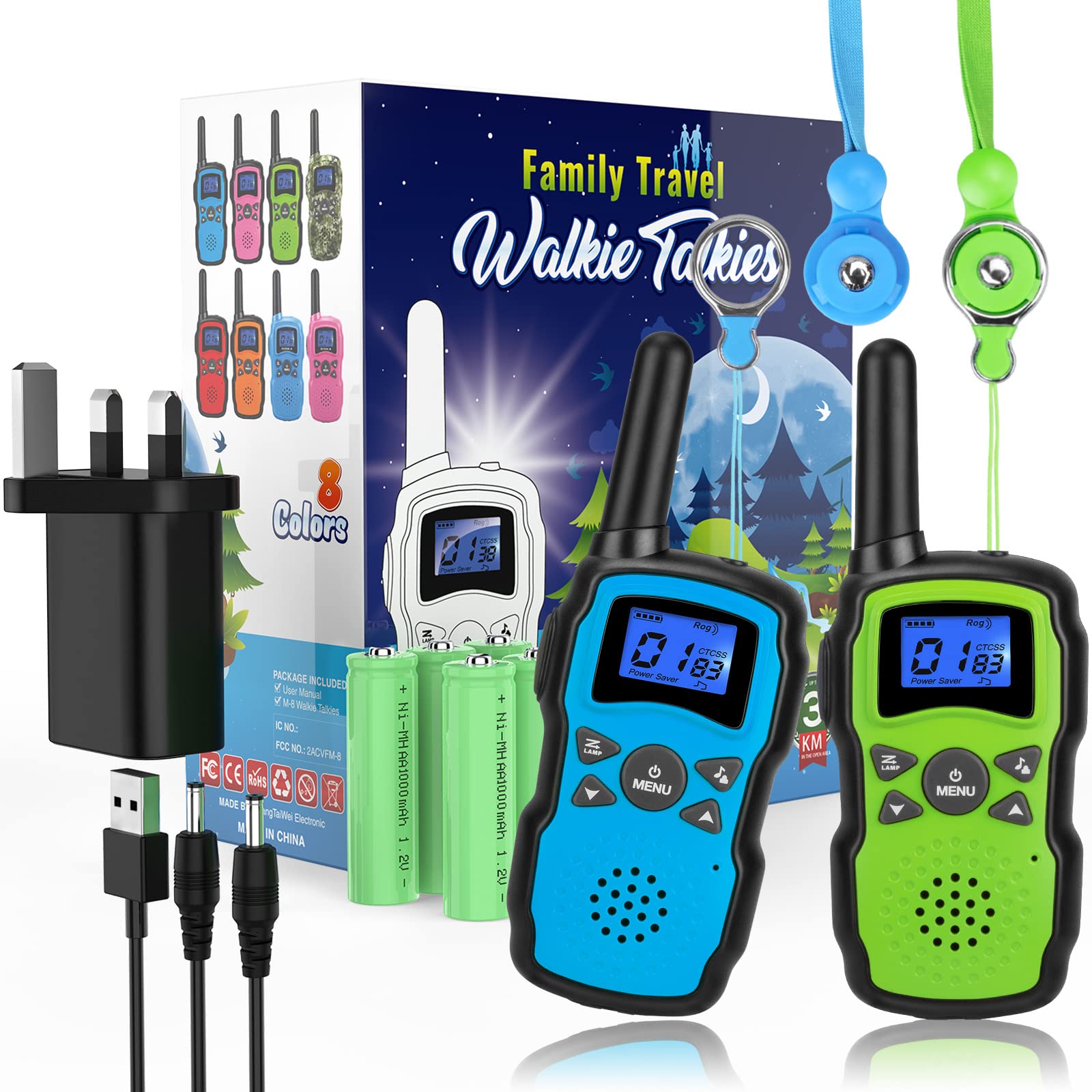 Wishouse Walkie Talkie Kids Adults, Handy 2 Way Radio Rechargeable with Usb Charger Battery Lanyard Flashlight Belt Clip, Outdoor Garden Boys Fun Durable Toys Age 6, Camping Games Birthday Gift