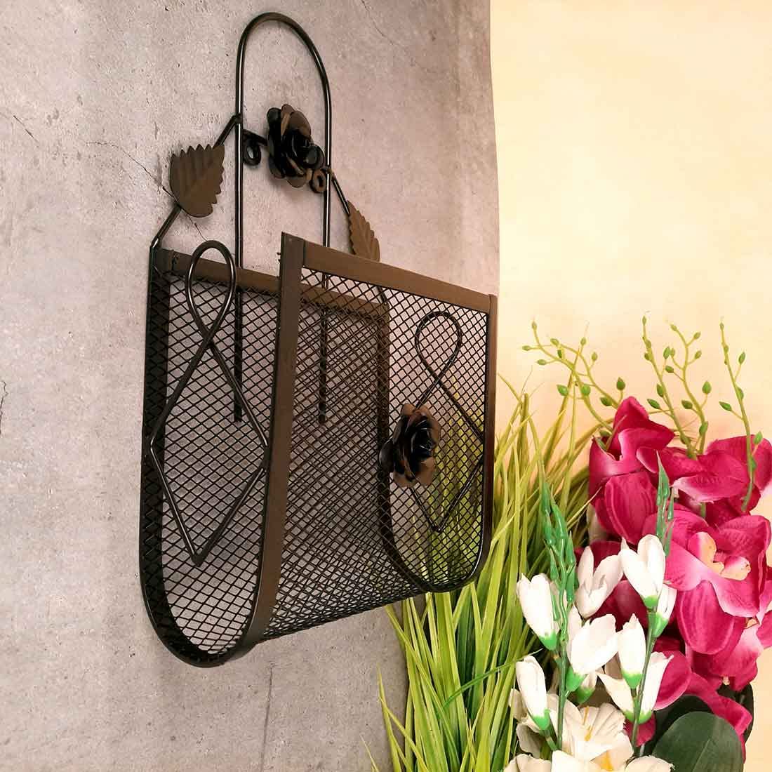 Magazine Holder Wall Mount - Black Iron Organizer -7 Magazine Holder Wall Mount - Black Iron Organizer -7
