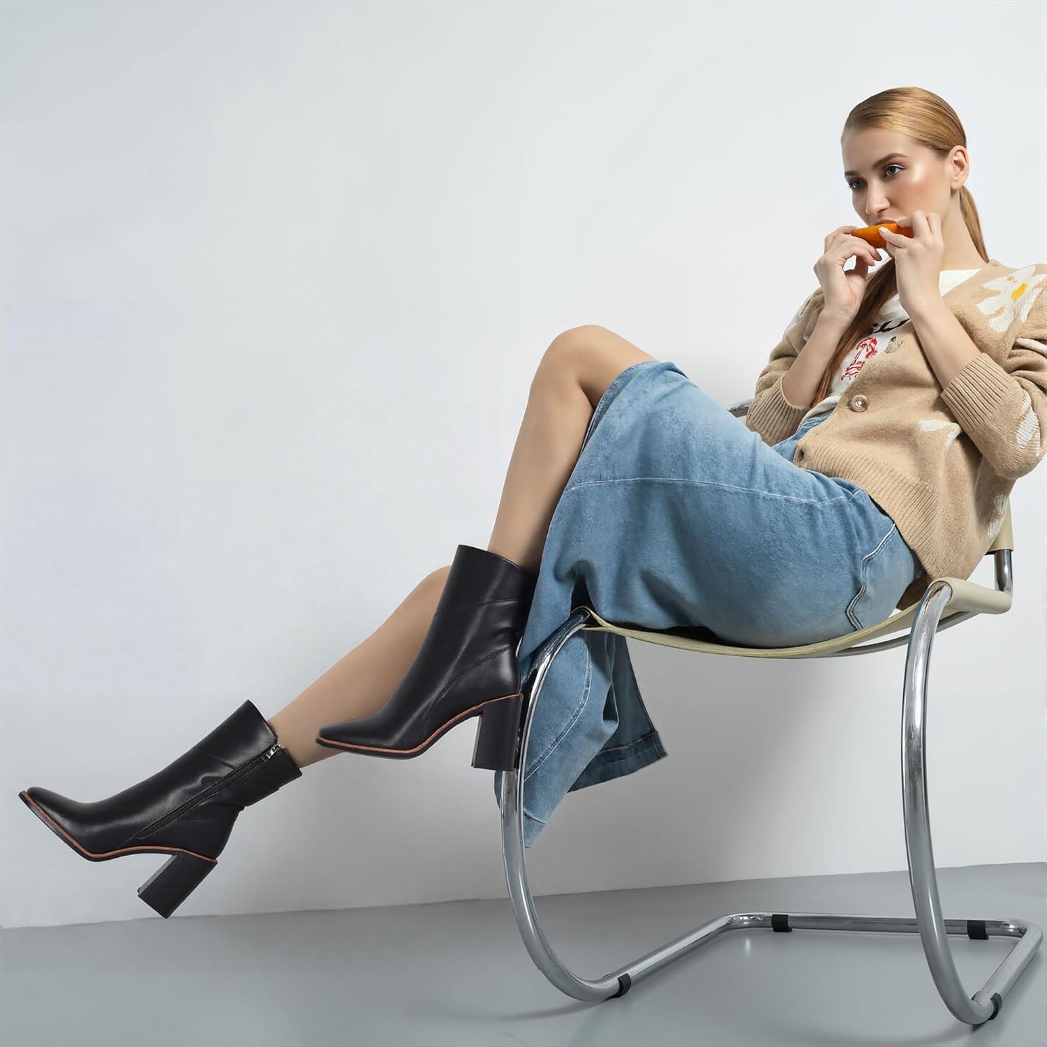 Lovee Cosee Women's Ankle Boots 2025 Chunky Heel Square Toe Side Zipper Booties with Unique Seam Detailing Casual Dress Fall Winter Boots for Party Office Date Night Outfit - Image 2