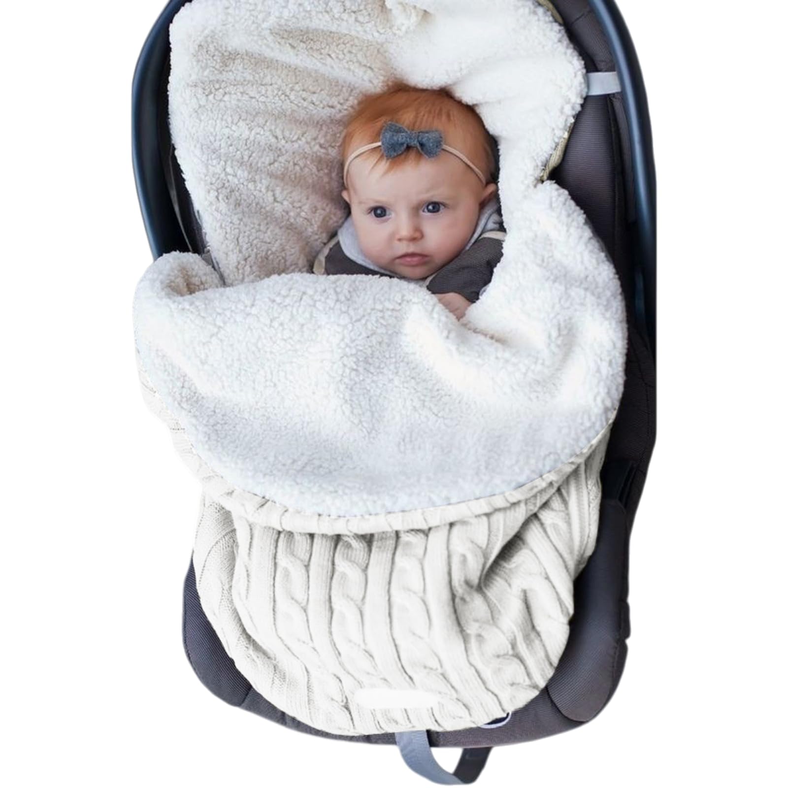 insular Warm Baby Sleeping Bag Envelope Winter Kid Sleepsack Footmuff Stroller Knitted Sleep Sack Newborn Knit Wool Swaddling Blanket (White)