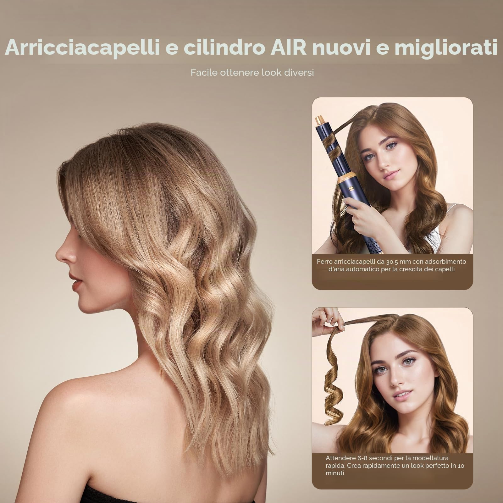 UKLISS Spazzola Asciugacapelli & Hair Styler 5 in 1, Airstyler con Arricciacapelli Automatico, Hair Dryer, Spazzola ad Aria Calda, Spazzola Lisciante Capelli per Ricci, Volumizzante, Lisciante - Blu