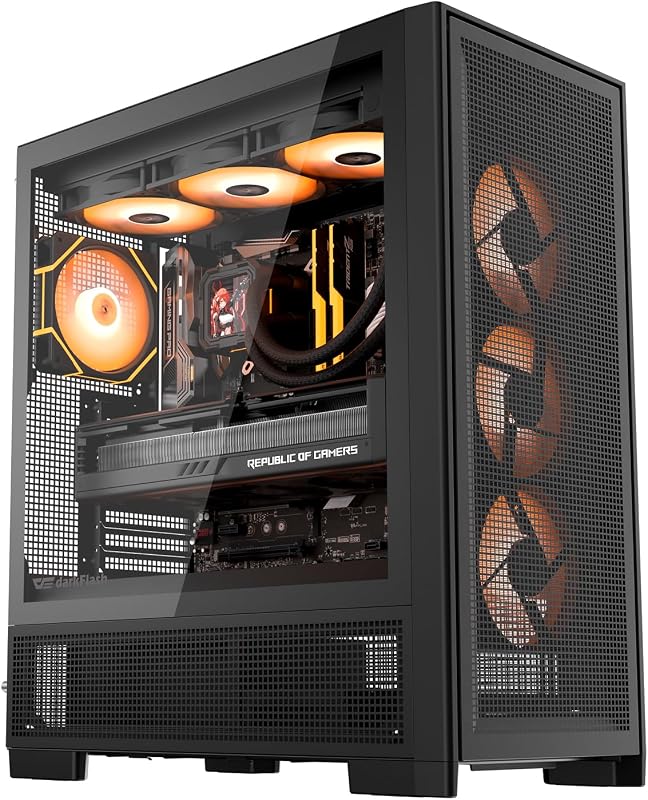 AIR NOVA Full Tower E-ATX PC Case, Six-Sided Ventilated Gaming Case, Up to 420mm Radiator, Vertical GPU Mount, Back Connect, Type C, High Airflow, 7 x PWM ARGB Fans Included (Black)