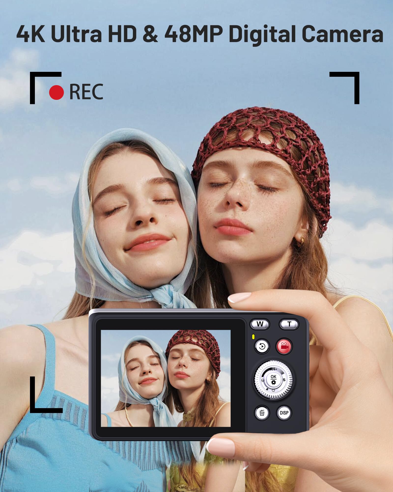 Fotocamera digitale 4K, 48 MP, messa a fuoco automatica, con schermo da 2,8", zoom digitale 16x, scheda SD da 64 GB, portatile, compatta per bambini, adolescenti e principianti