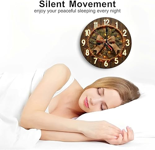 Miniatura 8 de Illuminated Bow & Pine Wreath Wooden Wall Clock 25x25cm