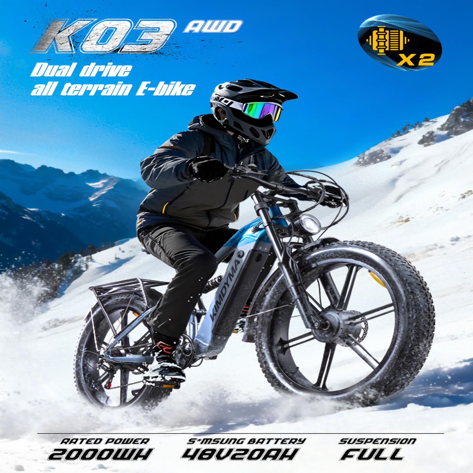 Bici Elettrica Mountain Bike Full Suspension | Batteria 48V 20Ah Autonomia fino a 160 km | Motore 80Nm | Modelli K1/K2/K3 per Uomo e Donna - E-MTB