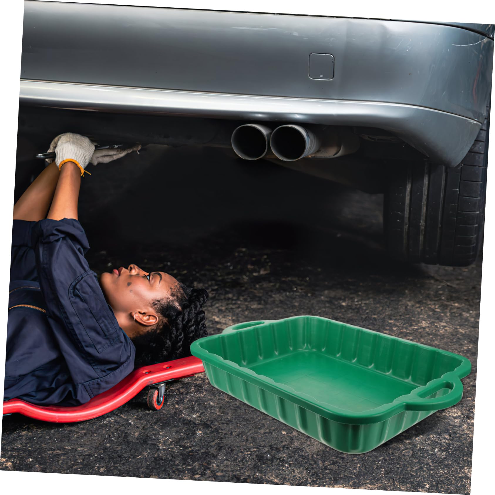 MAGICLULU Bac à Huile en Plastique Vert pour Automobile, Modèle Épais | Récupération Huile et Liquide de Refroidissement, Design Anti-fuite, Léger et Empilable pour Atelier