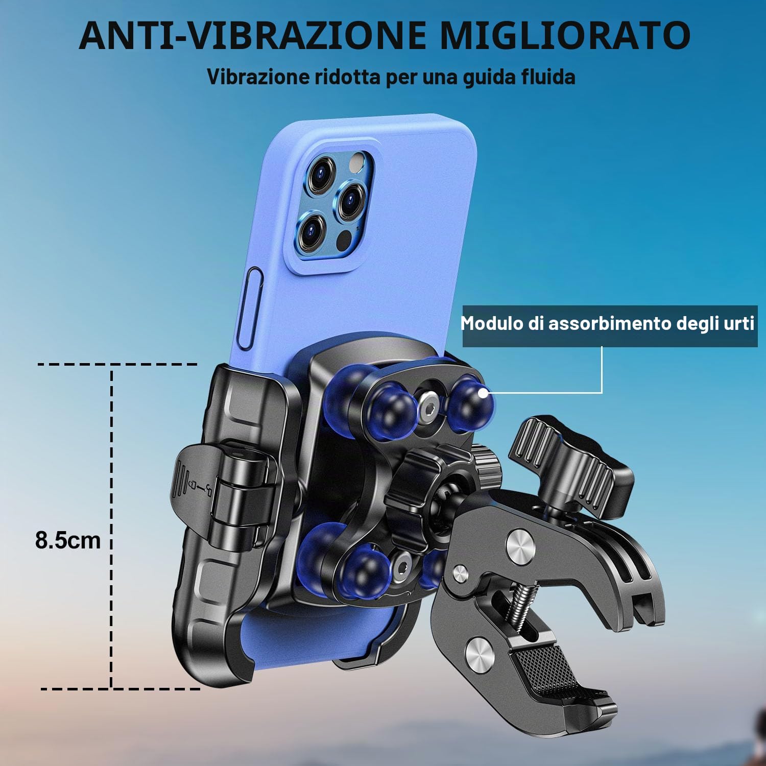 iMESTOU Supporto Cellulare Moto Antivibrazione, Supporto Universale Antivibrazione per Smartphone da 5,4"-7,2" Fino a 15 mm di Spessore, Sgancio Rapido, Adatto per Manubri di Moto e Bici da 12-45 mm
